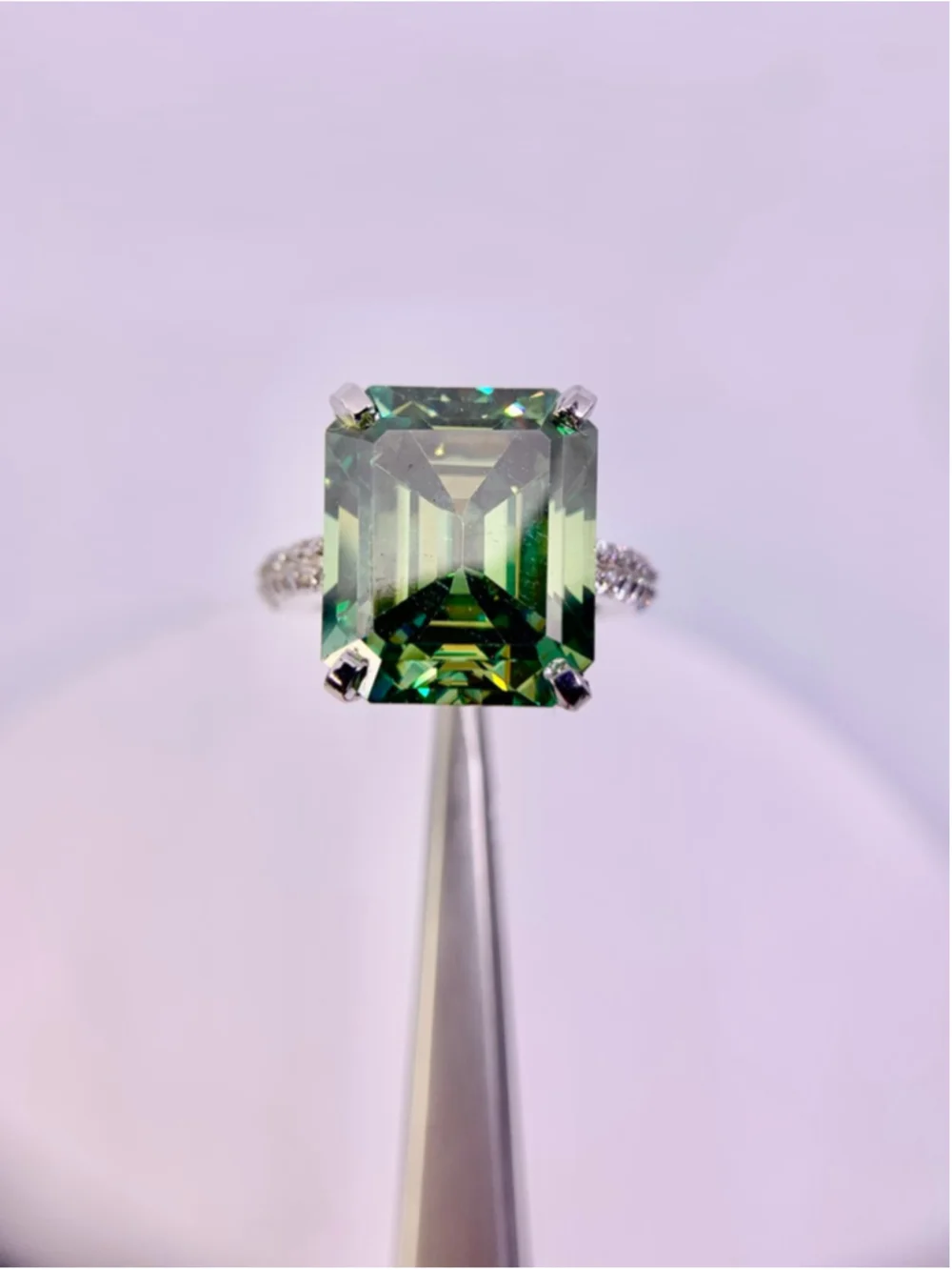 Emerald Cut Moissanite Ring Vivid Blue Green 925 10 Ct - Picture 1 of 10